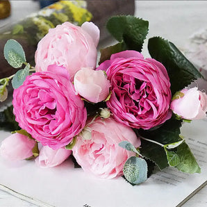 Bouquet de Rose Pivoine Rose/Blanc Artificielle