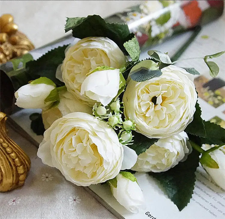 Bouquet de Rose Pivoine Blanc Artificielle