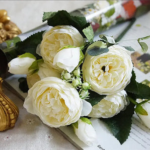 Bouquet de Rose Pivoine Blanc Artificielle