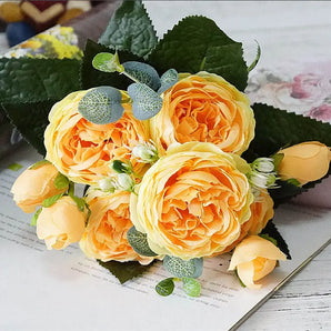 Bouquet de Rose Pivoine Jaune Artificielle