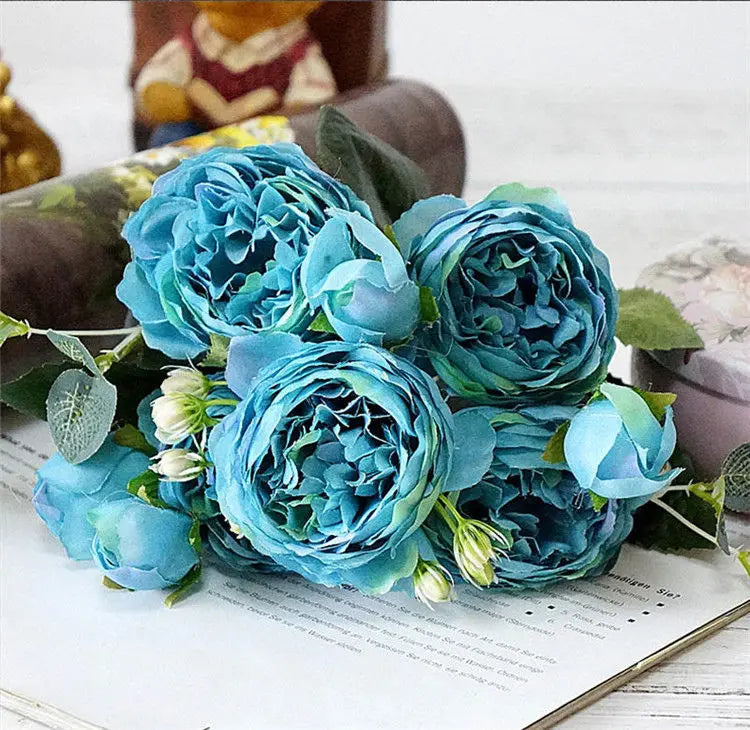 Bouquet Rose Pivoine Bleu Artificielle