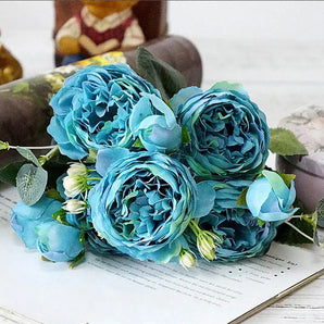 Bouquet Rose Pivoine Bleu Artificielle