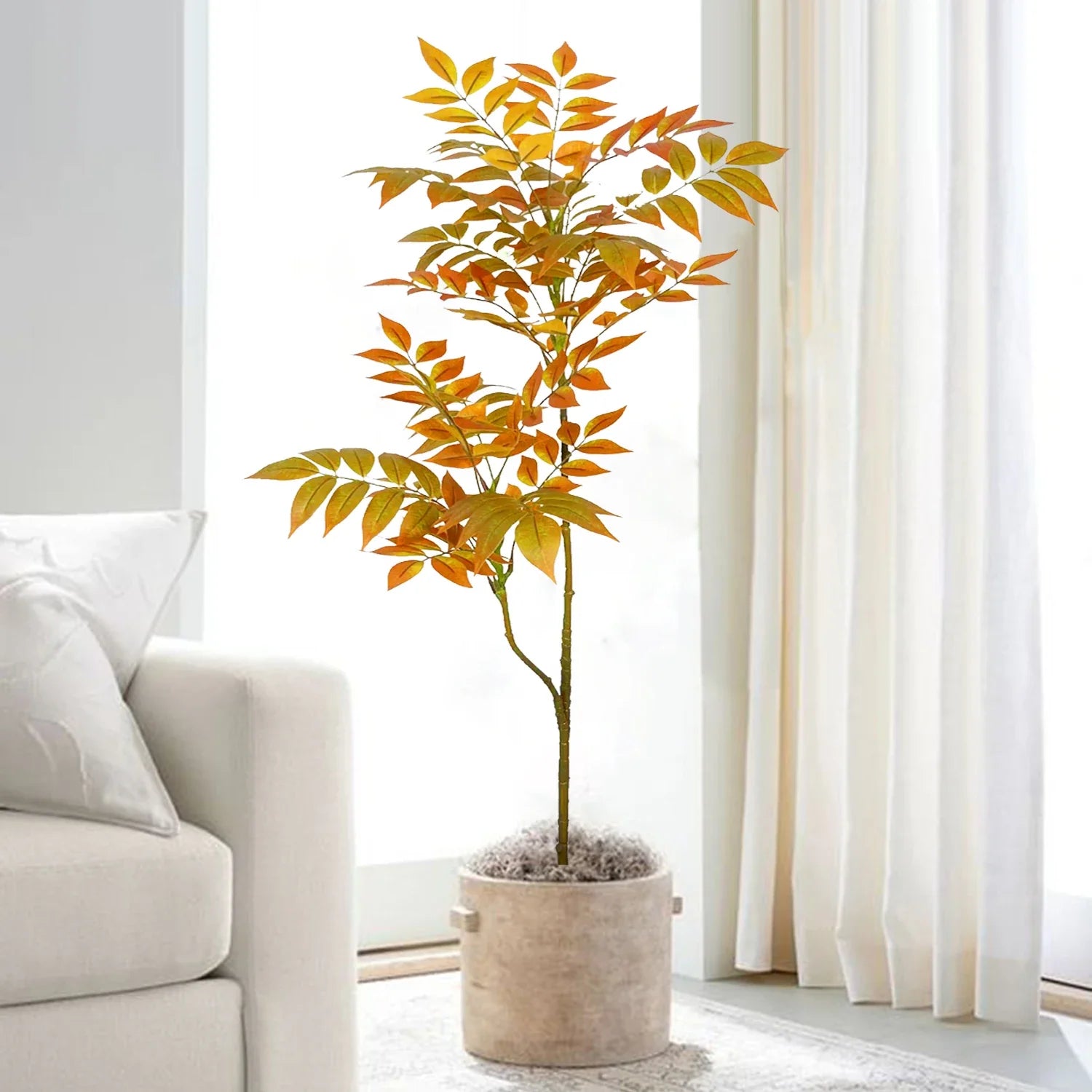 Ficus Orange et Vert Artificielle Sans Pot