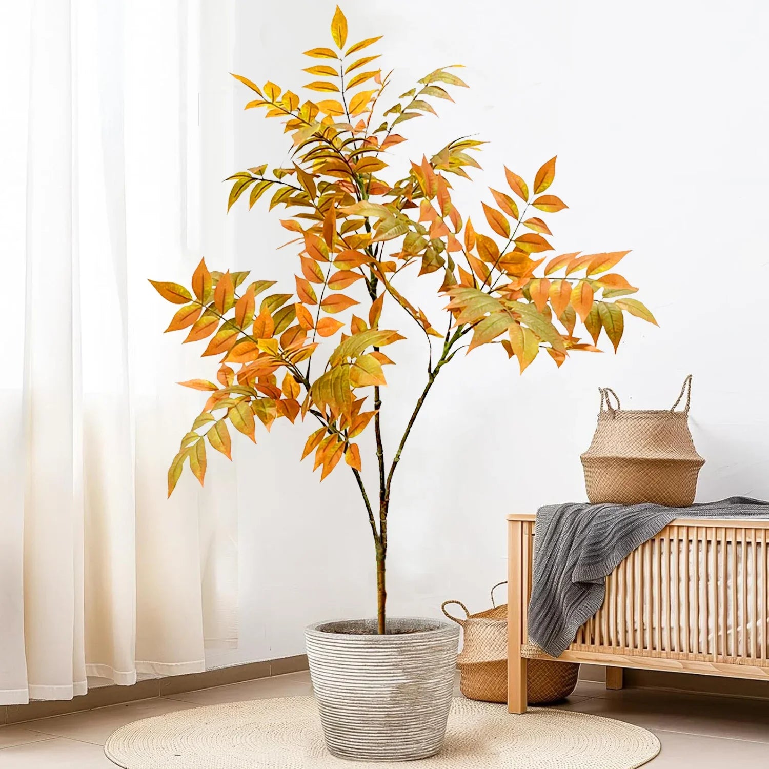 Ficus Orange et Vert Artificielle Sans Pot