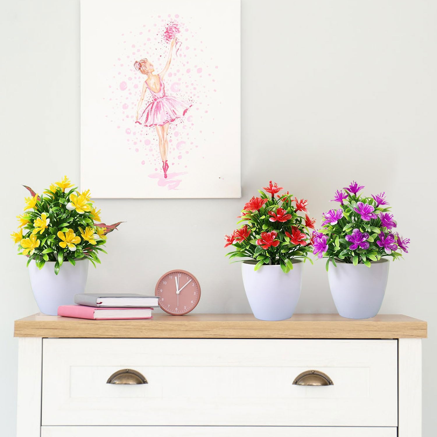 Petit Pot de Fleurs Artificielles Rouge