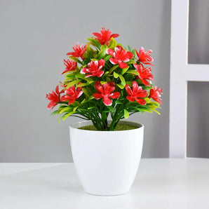 Petit Pot de Fleurs Artificielles Rouge